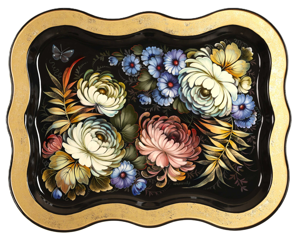 Жостовский поднос декоративный, размер 51х40 см (A25), металлический