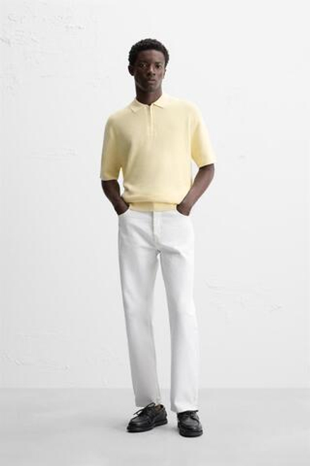 ZARA ПОЛО ПЛАТОЧНОЙ ВЯЗКИ С МОЛНИЕЙ, СВЕТЛО-ЖЕЛТЫЙ