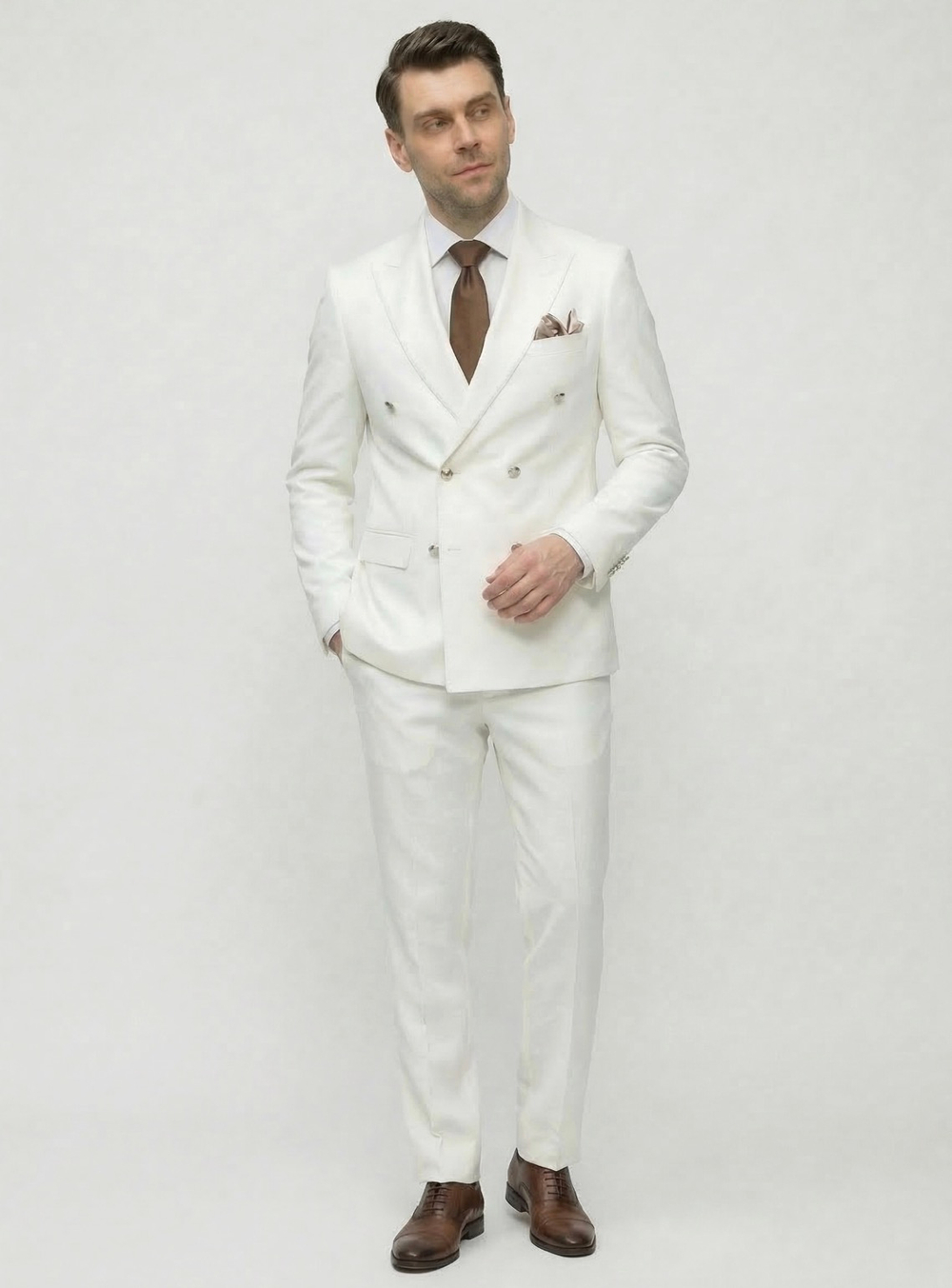 Мужской костюм двубортный (белый) А81