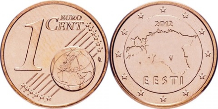 Эстония 1 евроцент, 2011-2022 Карта UNC