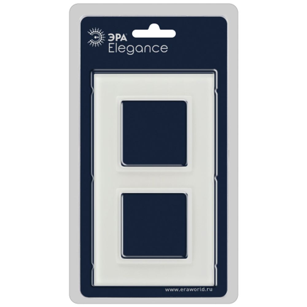 Рамка для розеток и выключателей ЭРА Elegance 14-5102-01М на 2 поста, стекло, белый матовый+бел.