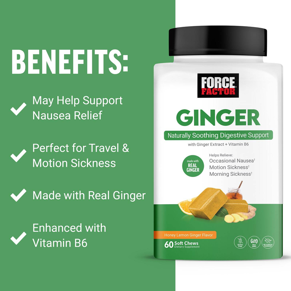 Force Factor, Gentle Ginger ™, мед и лимон, 60 жевательных таблеток