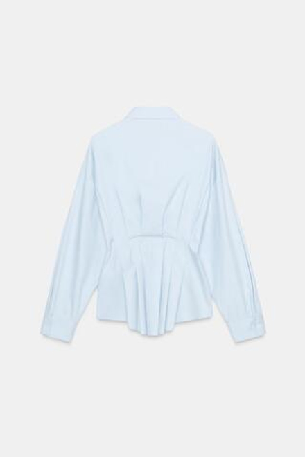 ZARA РУБАШКА ИЗ ПОПЛИНА СО СКЛАДКАМИ, ГОЛУБОЙ