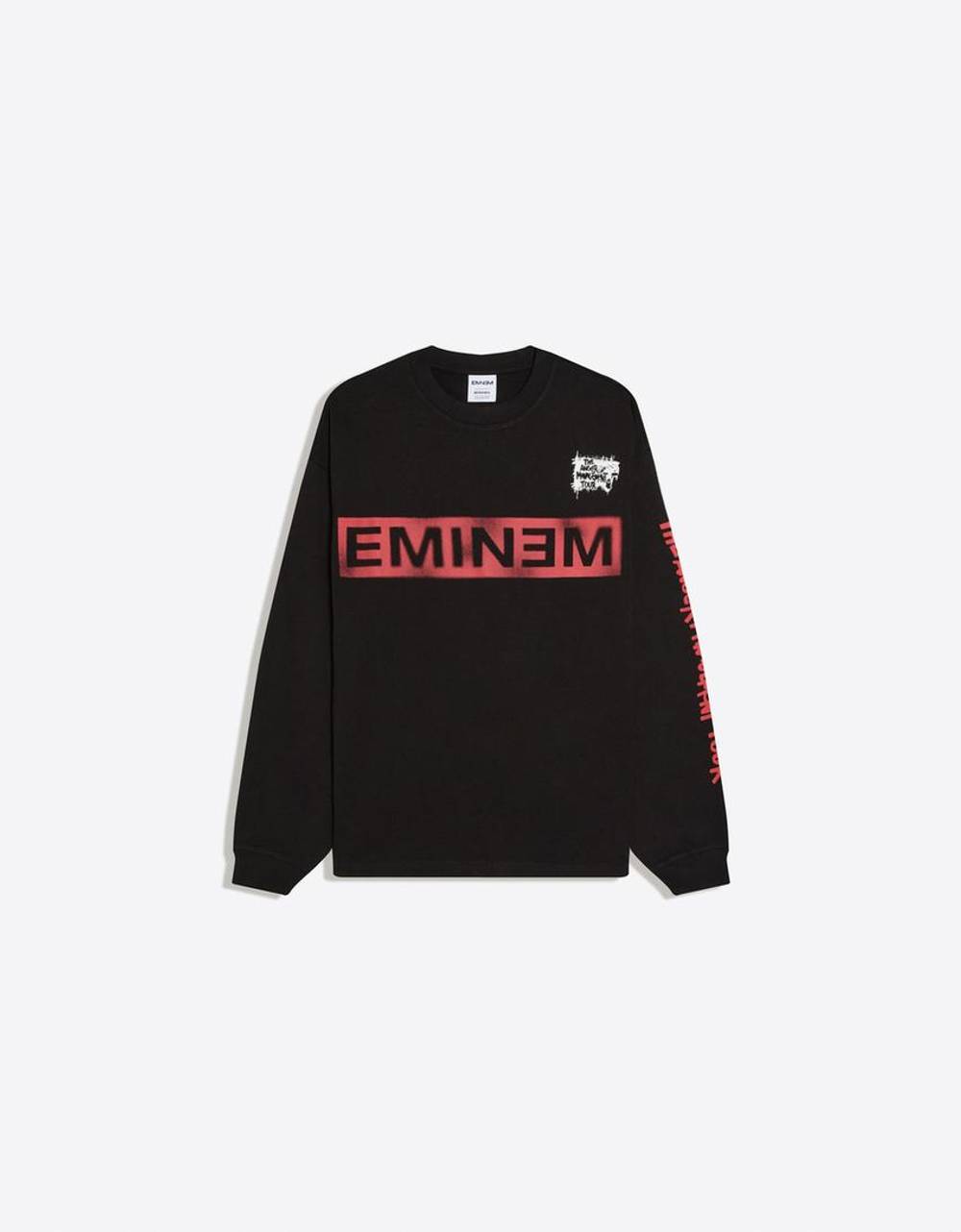 BERSHKA Футболка с длинным рукавом Eminem, черный