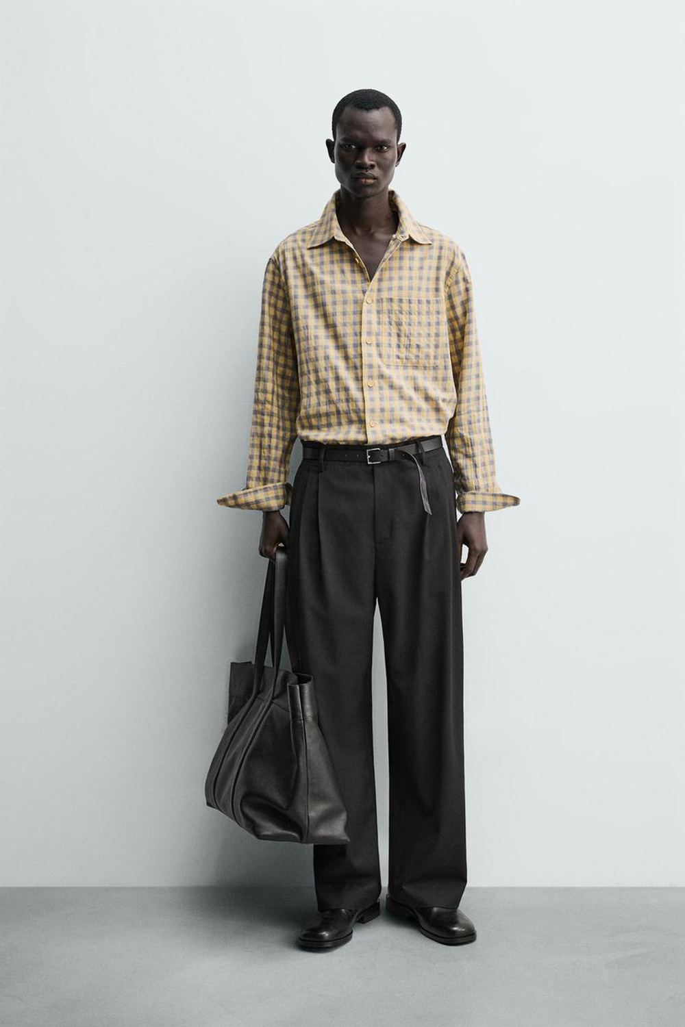 ZARA РУБАШКА RELAXED FIT В КЛЕТКУ, ЦВЕТ СЛИВОЧНОГО МАСЛА