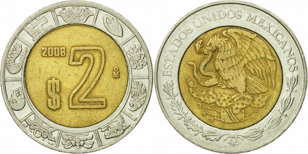 Мексика 2 песо, 1996 - 2025 Орел XF