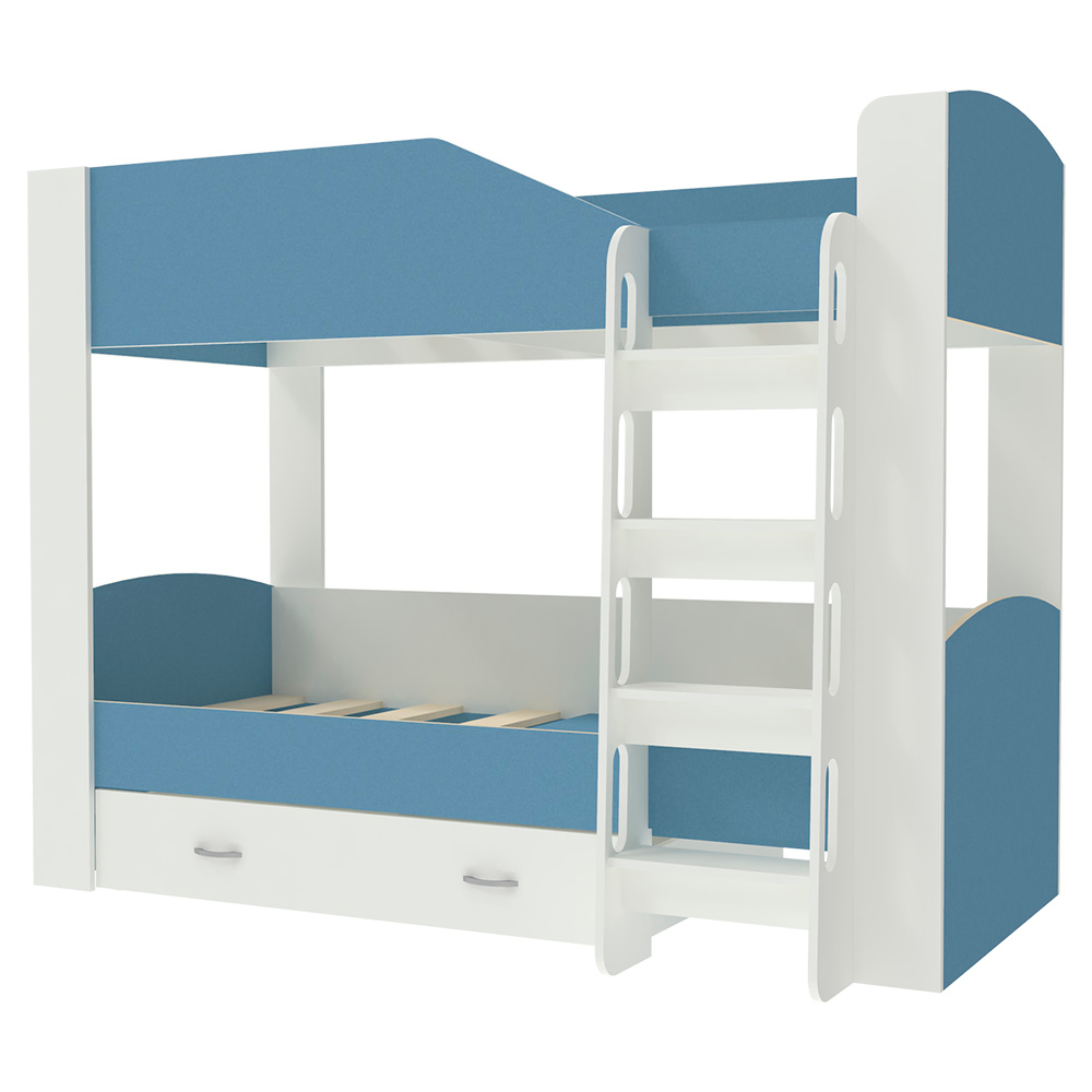 Двухъярусная кровать КарИВи Астра 2 Белый  Светло-синий, голубой