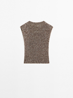 Massimo Dutti Топ из хлопка мулине с V-образным вырезом, коричневый