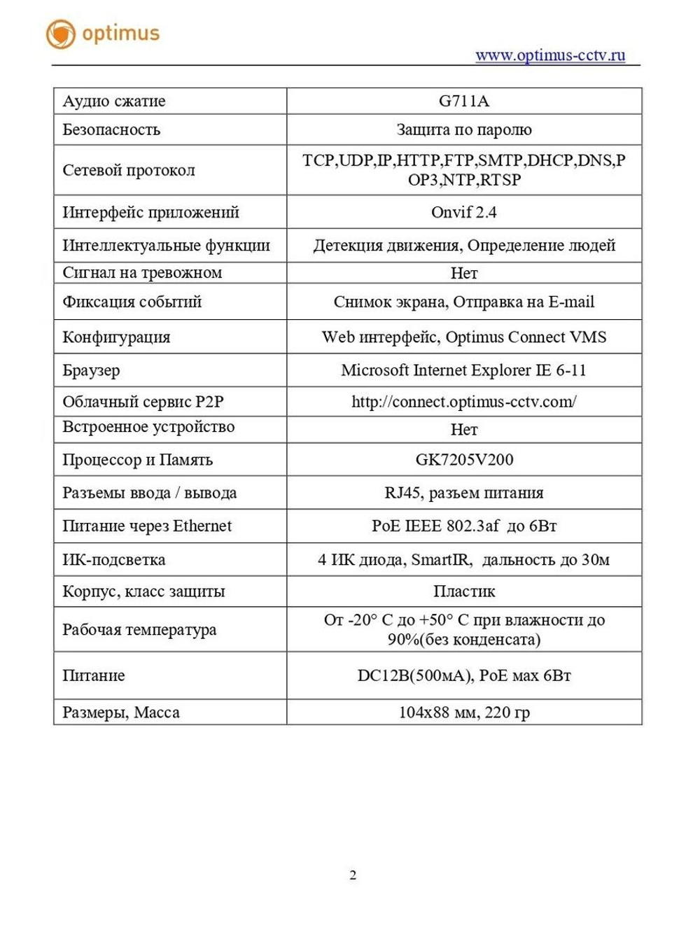 Видеокамера Optimus IP-S022.1(2.8)MP_V.1
