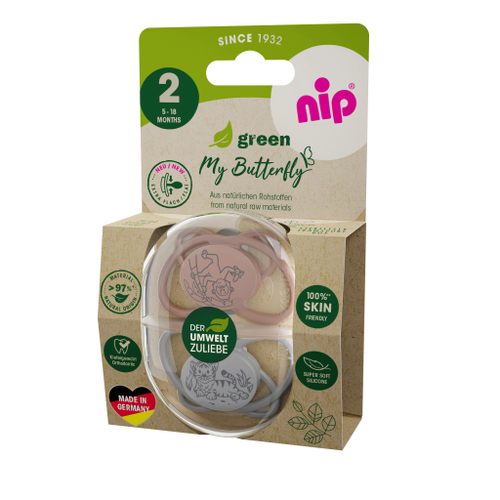 NIP Соска пустышка, силикон,тигр/обезьяна, размер 2 "Butterfly" (5-18 мес)