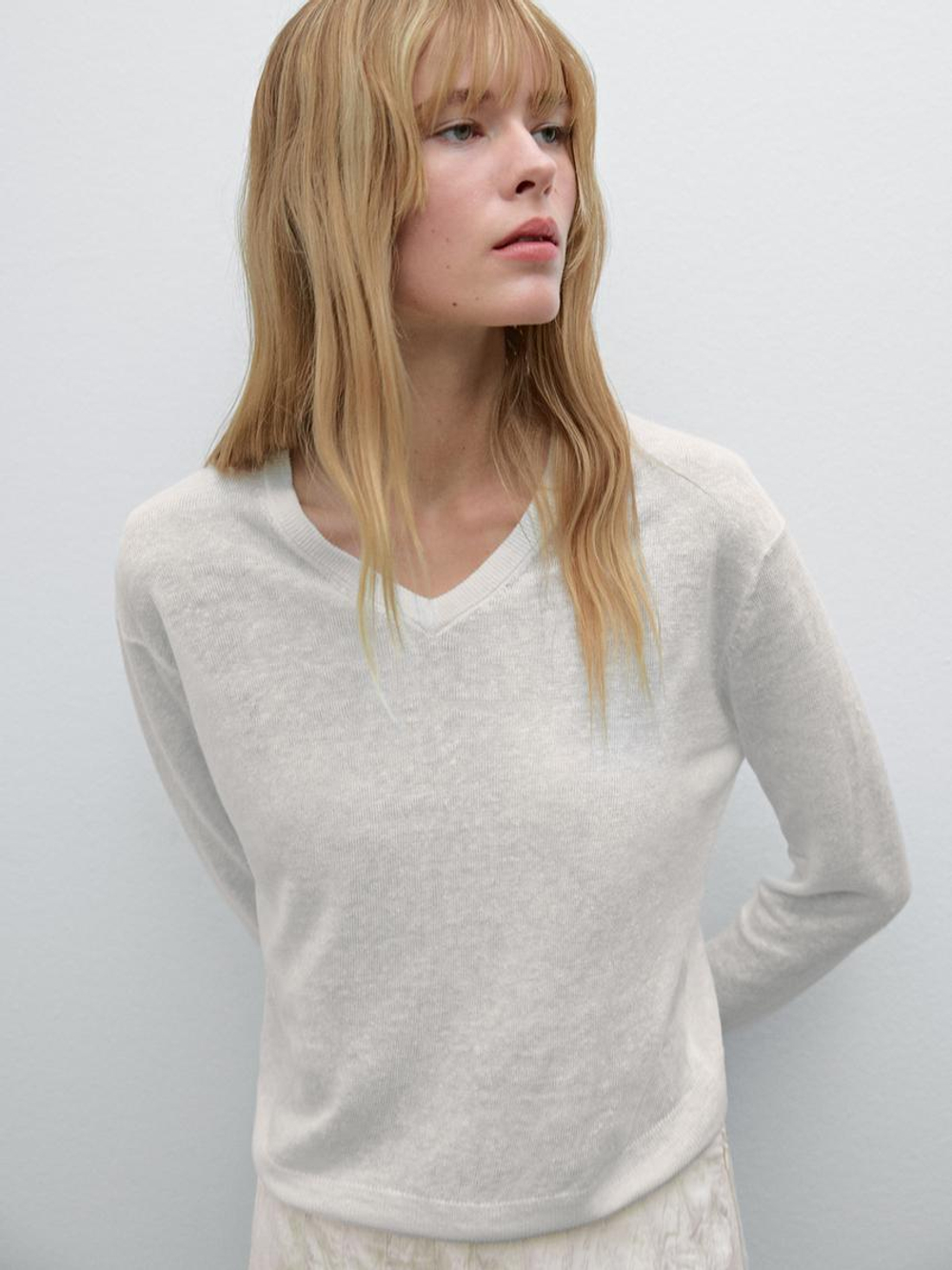 Massimo Dutti Свитер из 100% льняной ткани, белый