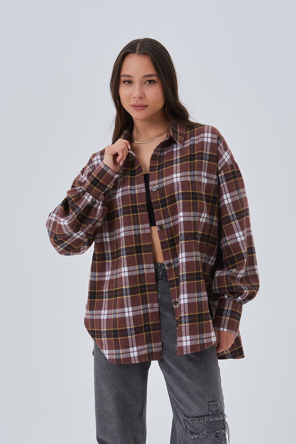 Рубашка из фланели шоколадного цвета