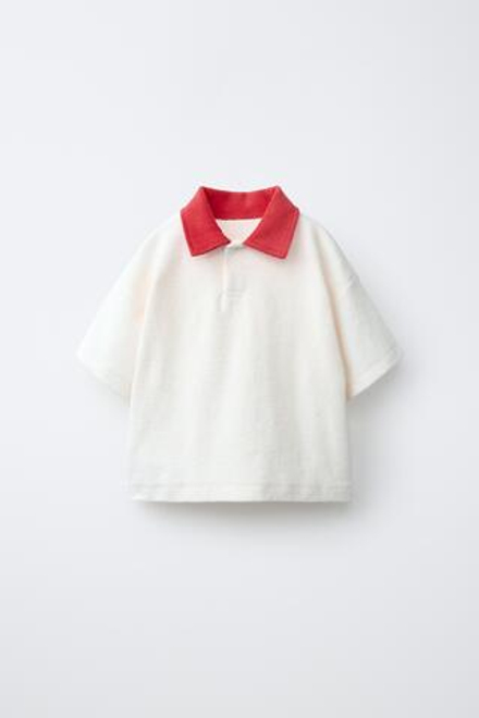 ZARA ФУТБОЛКА ПОЛО ИЗ МАХРОВОЙ ТКАНИ, КРАСНЫЙ