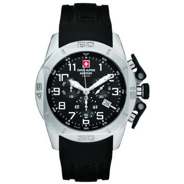 С ремешком Мужские наручные часы с черным силиконовым ремешком Swiss Alpine Military 7063.9837 chrono 45mm 10ATM