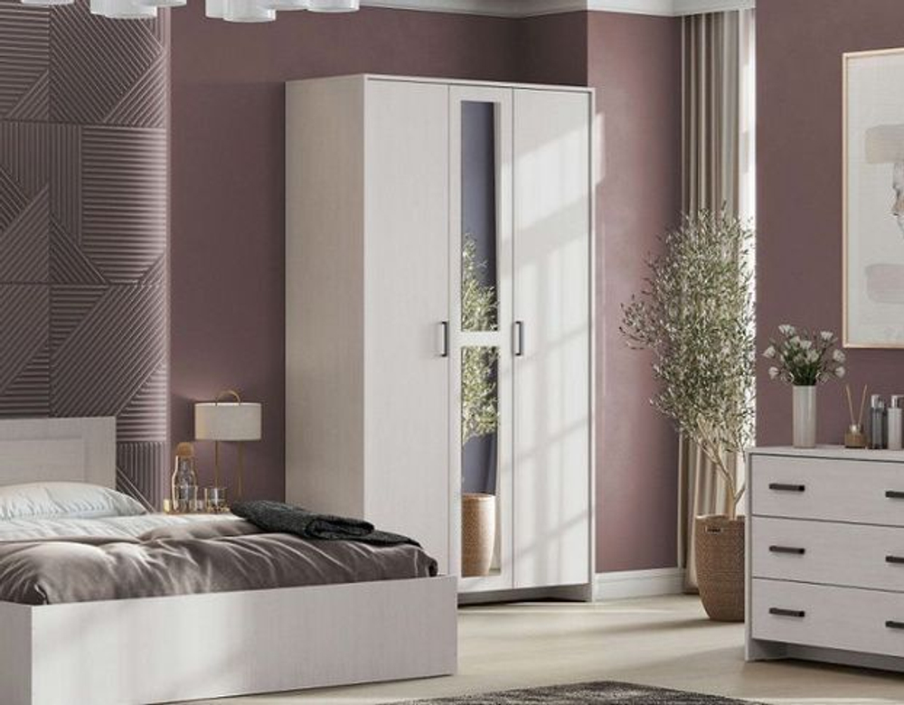 Шкаф для одежды распашной с зеркалом и полками Ясень Анкор Светлый, 120х50х210 см ШК SV-Мебель