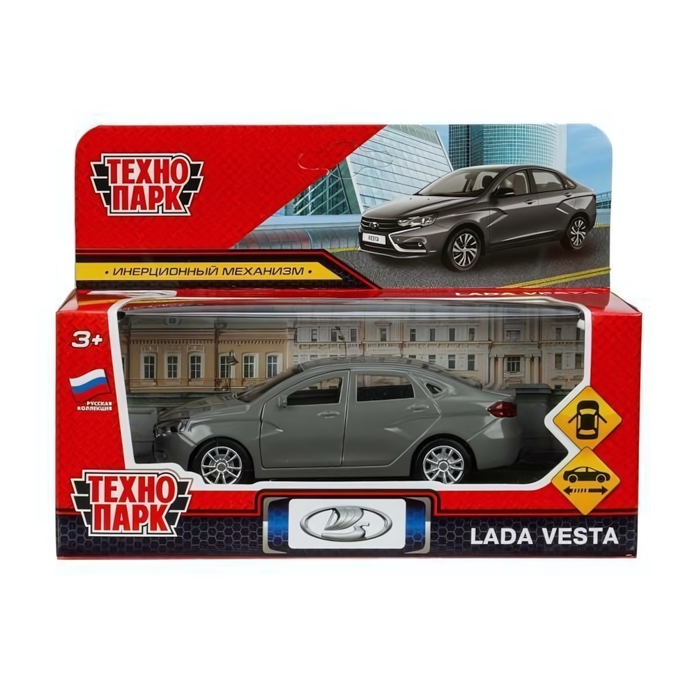 Модель ин. мет. "Lada Vesta" 11,5см, двери, темно-серый, коробка VESTA-12-DGR (Технопарк)