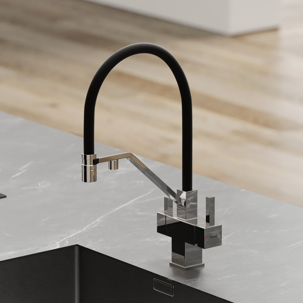 Смеситель для кухни Sancos Loro с гибким изливом, цвет хром/черный, арт. SC4007CH