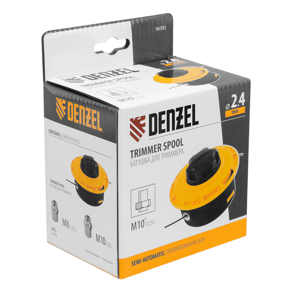 Катушка триммер. полуавтомат. легкая заправка гайка М10 М10 М8, лев.,шаг 1,0 1,25мм Denzel