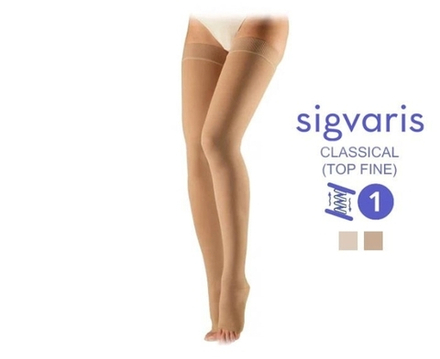 Чулки до паха Sigvaris Top Fine Select, 1 класс компрессии, открытый мысок