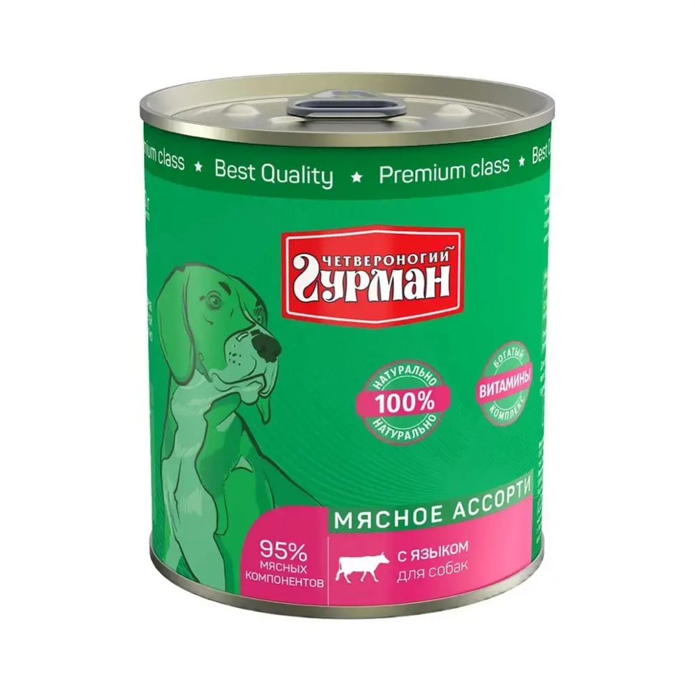Четвероногий гурман кон.д/соб.мясное ассорти с языком 340г