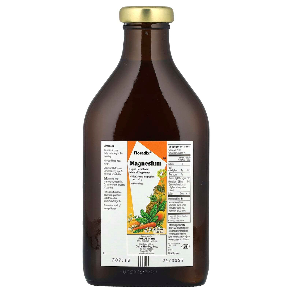 Floradix, Floradix, добавка с магнием, 500 мл (17 жидк. унций)