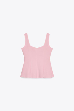 ZARA ЭЛАСТИЧНЫЙ ТОП-ЖИЛЕТ С БАСКОЙ, РОЗОВЫЙ