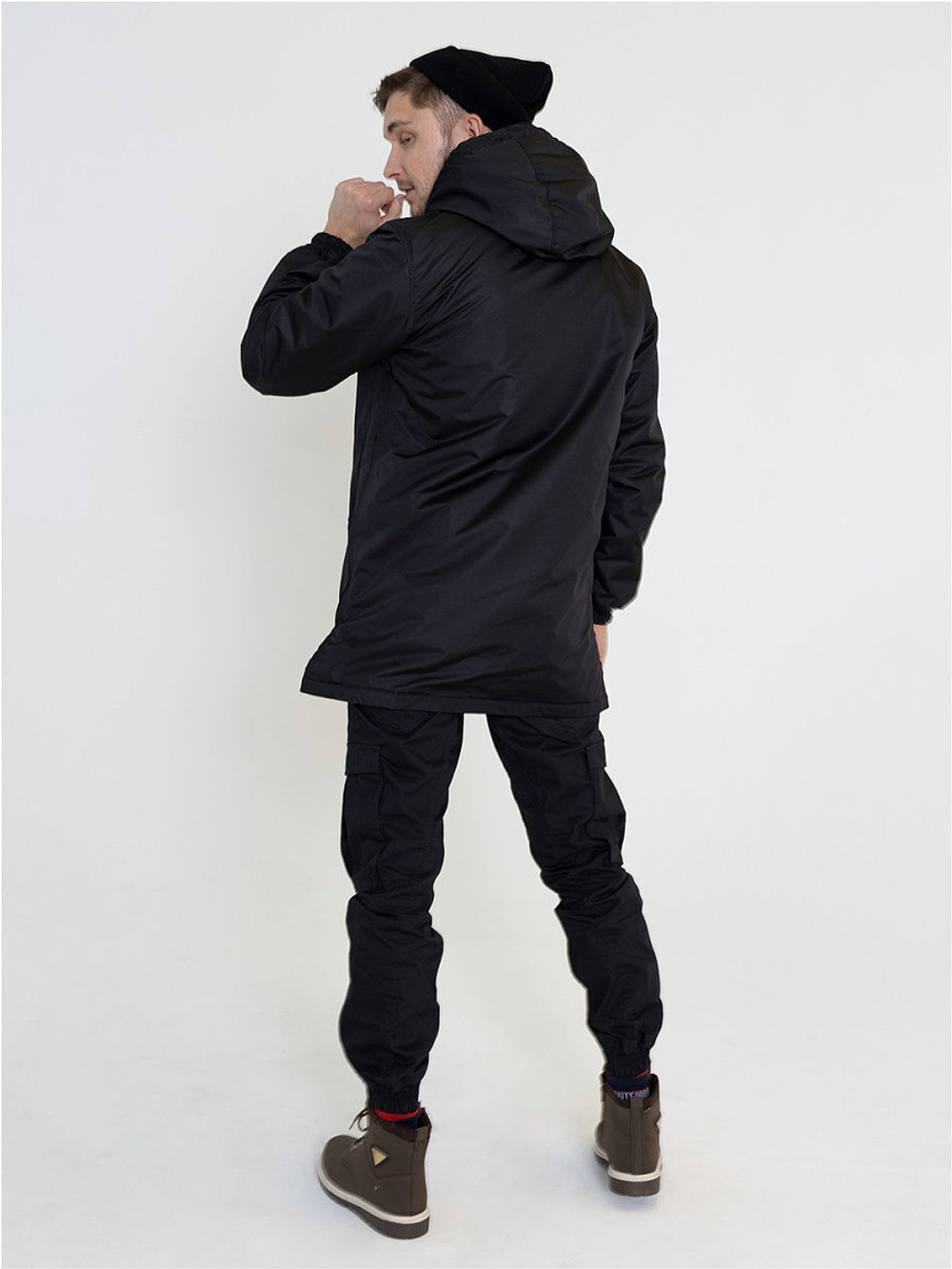 Анорак утепленный удлиненный мужской черный Город Горький