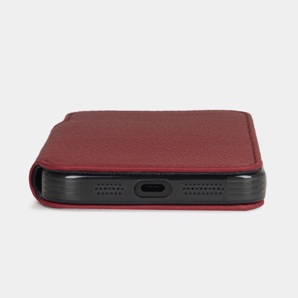 Чехол-книжка кожаная для iPhone 17 Pro Max, теленок вишневого цвета