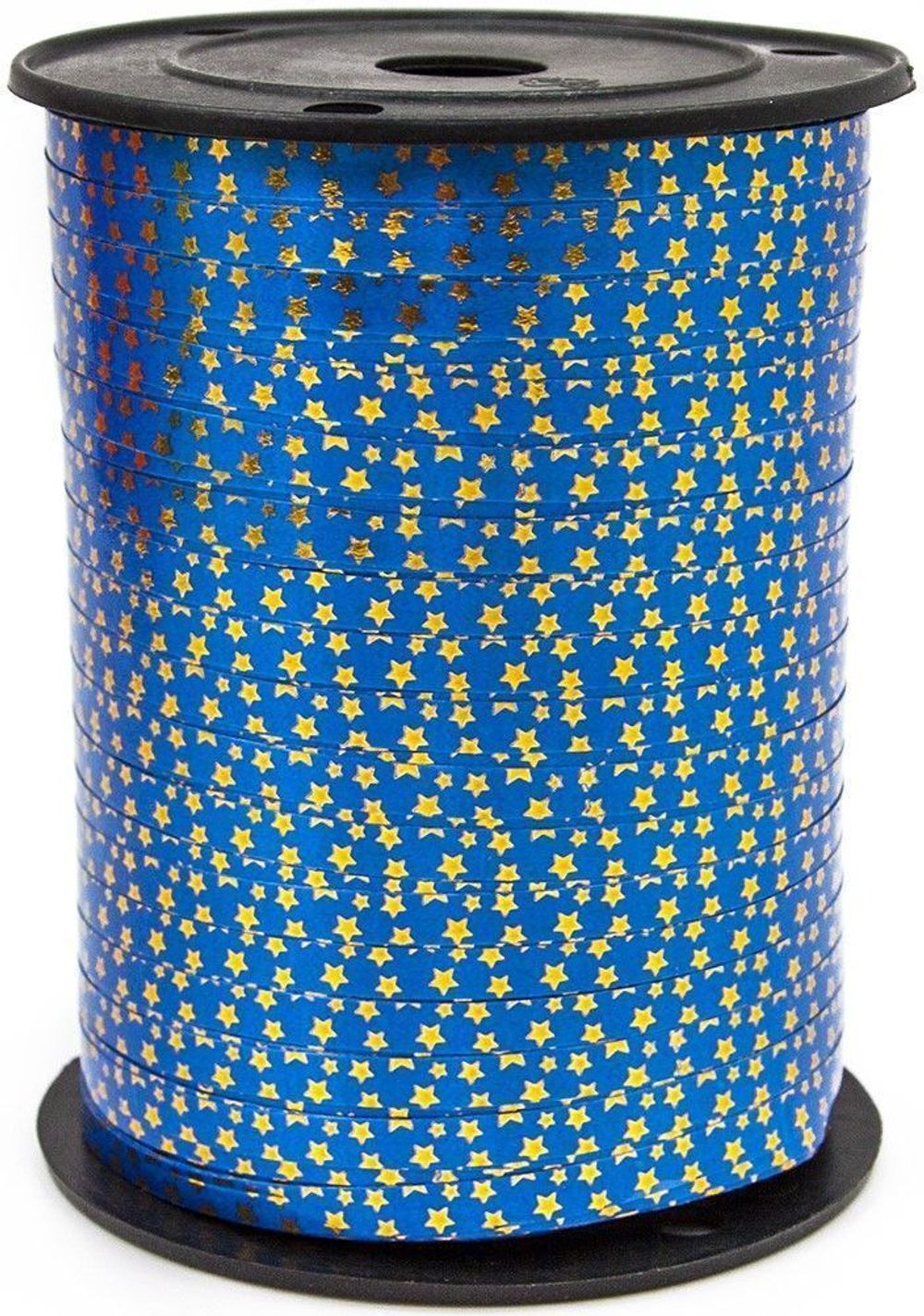 Лента (0,5 см*228,6 м) Золотые звезды, Синий, Металлик, 1 шт.