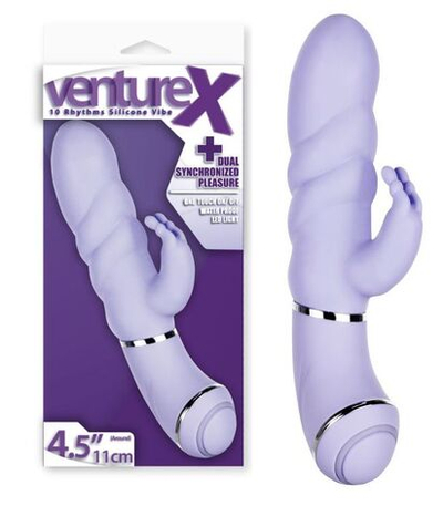 Фиолетовый вибратор с клиторальным стимулятором - 11,4 см. (Цвет: фиолетовый)