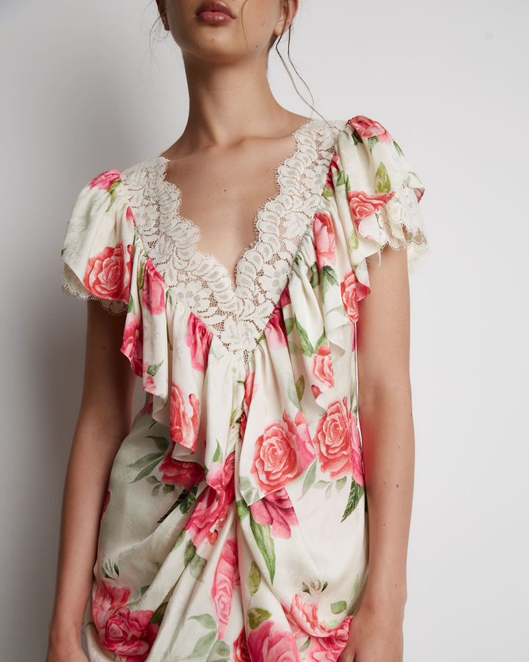 Платье мини из вискозы розы молочный