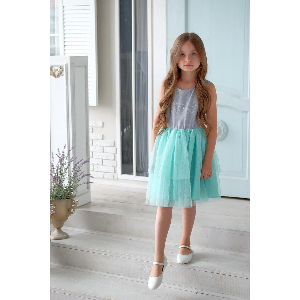 Платье нарядное детское KAFTAN, р.98-104, серый, бирюзовый 4491410