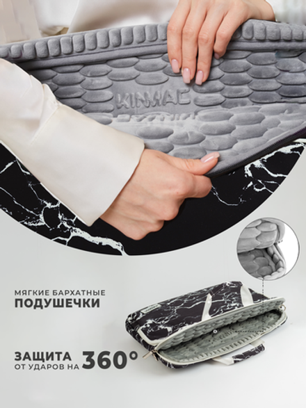 Сумка для ноутбука 15,6" и 17" с ремнем на плечо и большим карманом спереди (Черный мрамор)