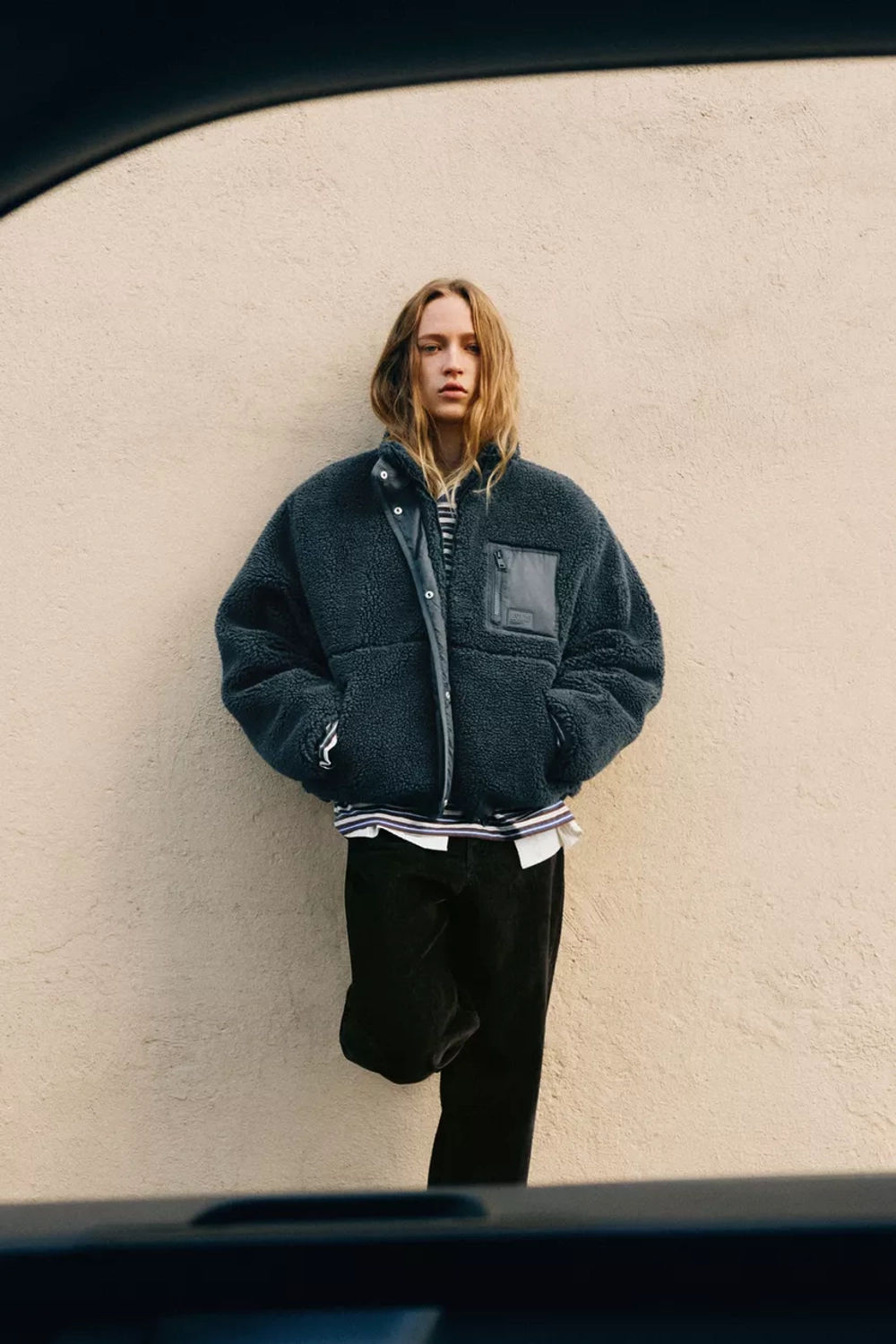 PULL&BEAR Куртка из искусственного меха, синий