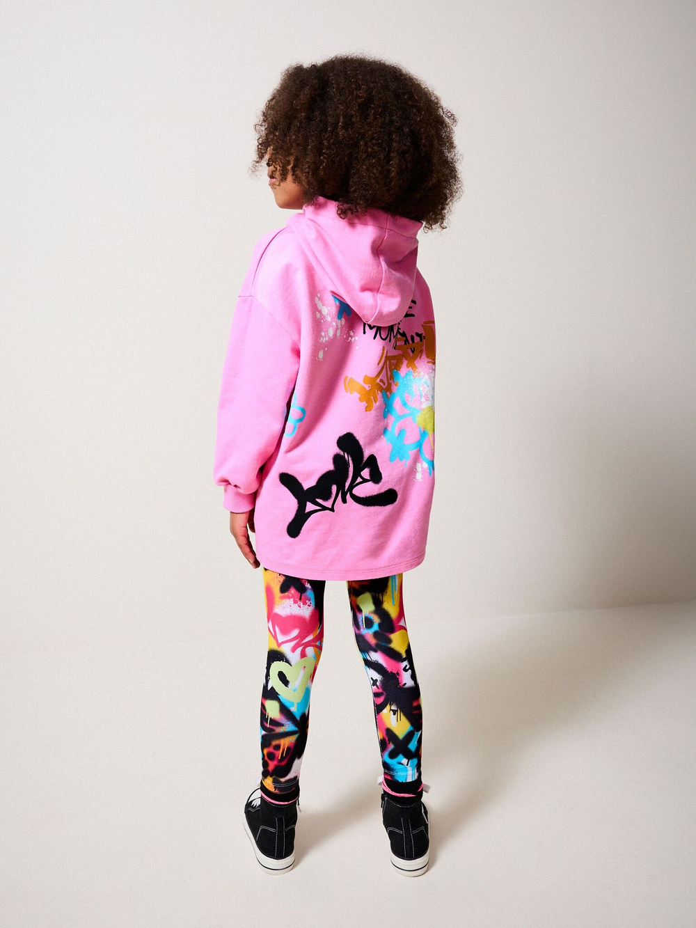 Толстовка с капюшоном и легинсы в комплекте для девочки Next 656-512, Розовый, Черный