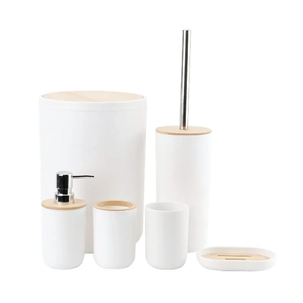 Набор для ванной из 6 предметов «Бамбук» белый