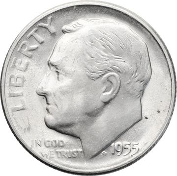1 дайм (10 центов) 1955 S США "Silver Roosevelt Dime"