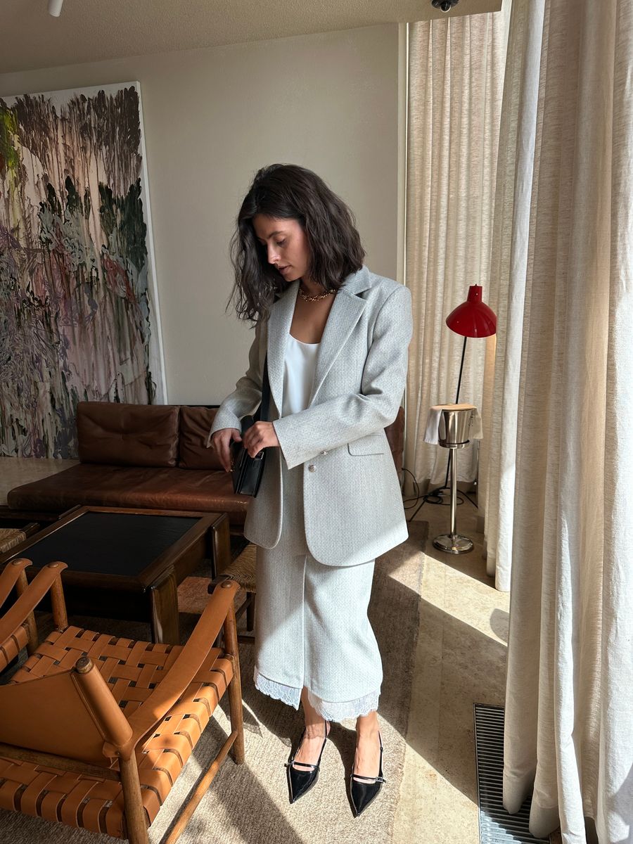 Юбка из шерсти миди серая с кружевом