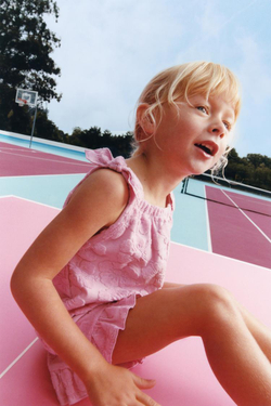 ZARA КОМБИНЕЗОН ИЗ МАХРОВОЙ ТКАНИ С ЦВЕТОЧНЫМ УЗОРОМ, МЯГКИЙ РОЗОВЫЙ