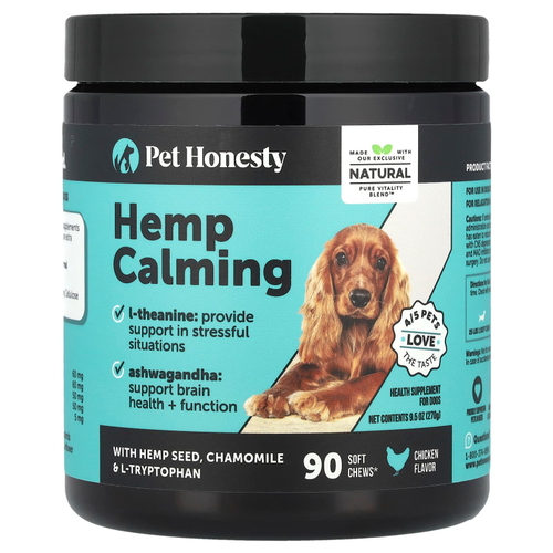 Pet Honesty, Успокаивающая конопля, для собак, с курицей, 90 жевательных таблеток, 270 г (9,5 унции)