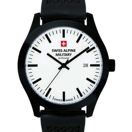 С ремешком Мужские наручные часы с черным силиконовым ремешком  Swiss Alpine Military 7055.1873 sport mens 43mm 10ATM