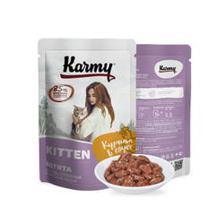 Karmy влажный корм д/котят до 1 года берем и корм курица в соусе 80г., блок 12 шт., Карми