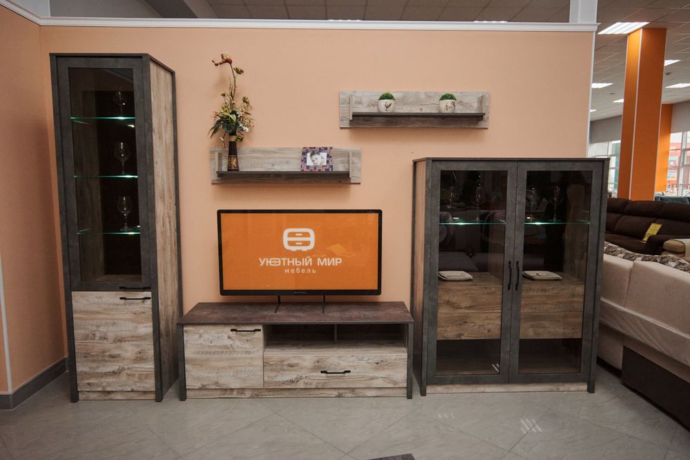 Коллекция Клео Тумба ТВ Дуб Юкон/Ателье темное (Набор)