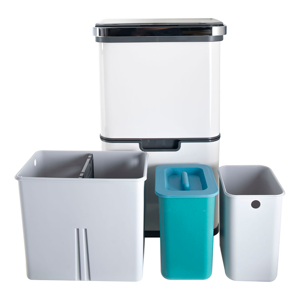 Ведро для раздельного сбора мусора сенсорное, 4 емкости, Foodatlas JAH-8888, 40л (9+9+11+11) (белый)