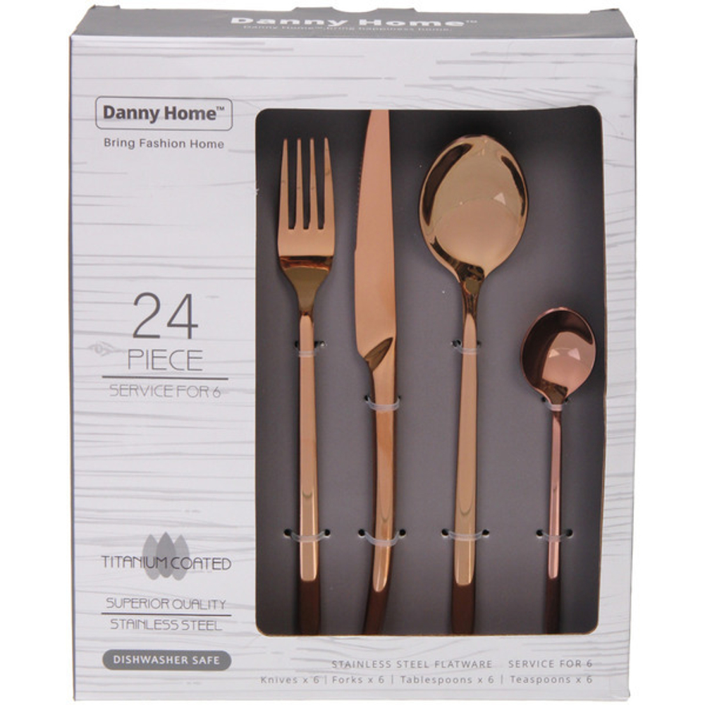 Набор столовых приборов «BISTRO» 24шт (6ножей, 6вилок, 6ст.ложек, 6ч.ложек), розовое золото