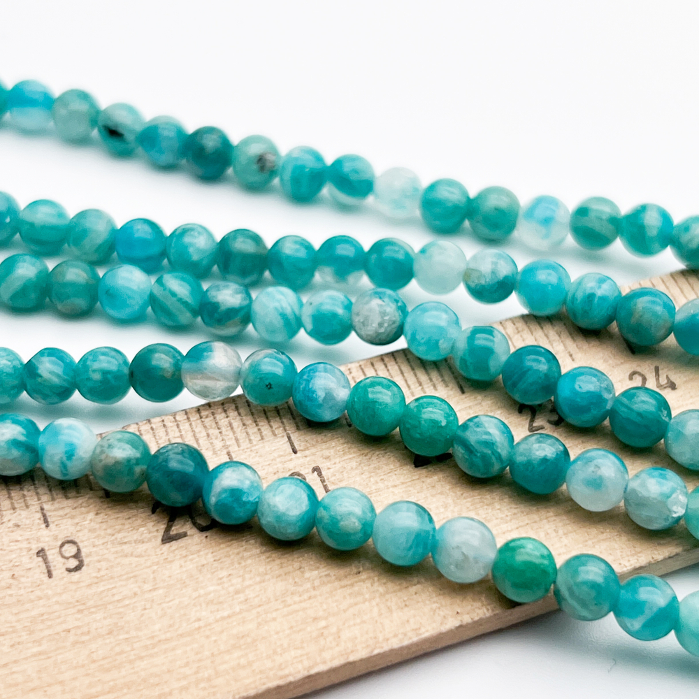 Амазонит бусины, диаметр около 4,6-4,8 мм, цена за отрезок 19 см (1/2 нити)