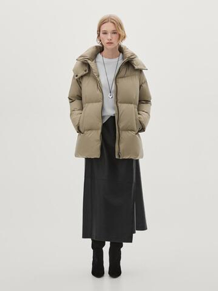 Massimo Dutti Пуховик из высокотехнологичной ткани, светло-зеленый