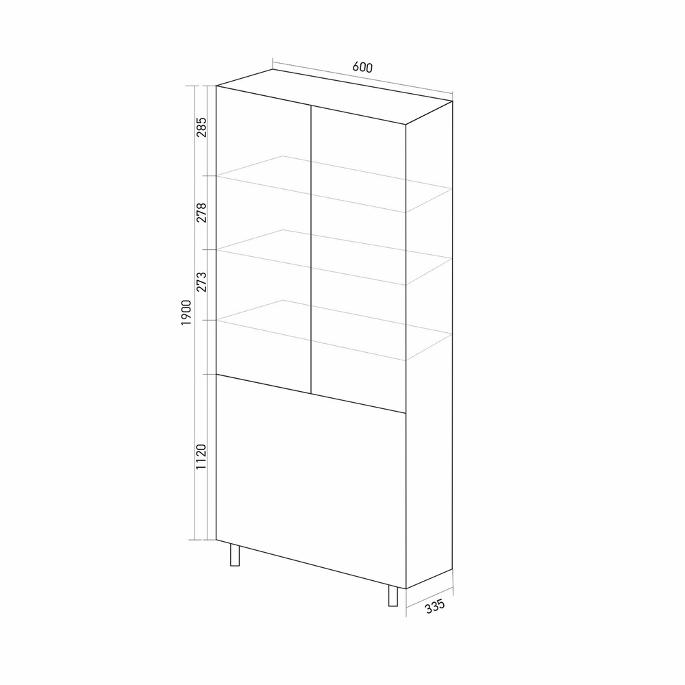 Пенал "СПУТНИК-60" белый с корзиной (600*1900*335)  (ПВХ)