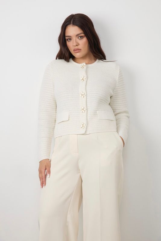 Жакет вязаный фактурный, молочный