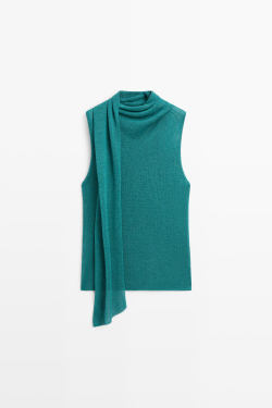 Massimo Dutti Топ с высоким воротником и шарфом, бирюзовый